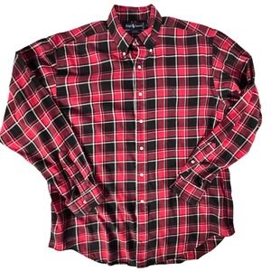 Ralph Lauren Vintage Mens Large Plaid Blaire Button Down Long Sleeve Red/Black